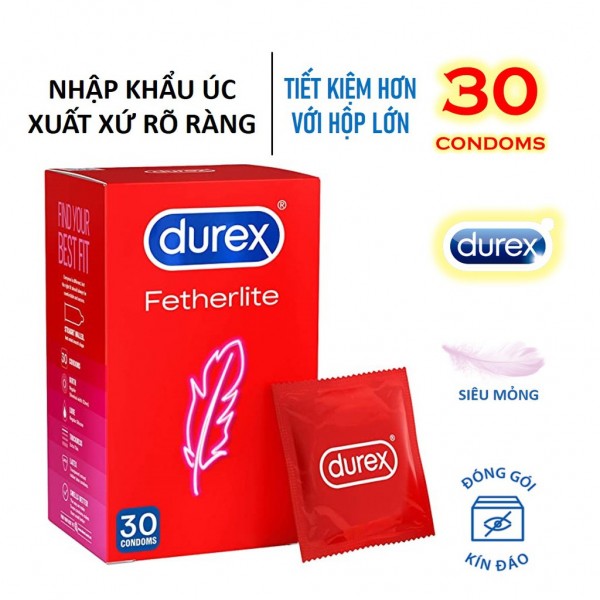 Bao cao su Durex Fetherlite siêu mỏng size 56 hàng Úc nhập khẩu - Hộp 30 bao - ROBIN STORE